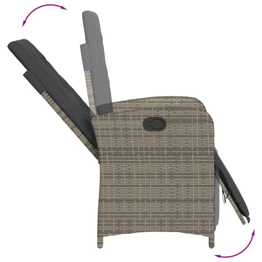 3-delige Bistroset met kussens poly rattan grijs - Afbeelding 5