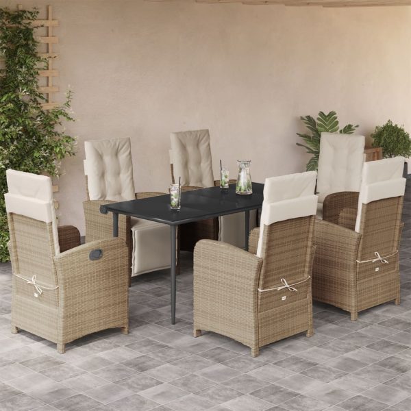 7-delige Tuinset met kussens poly rattan beige