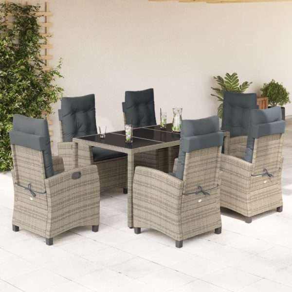 7-delige Tuinset met kussens poly rattan grijs