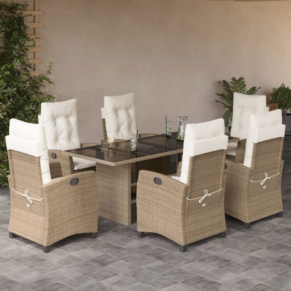 7-delige Tuinset met kussens poly rattan beige
