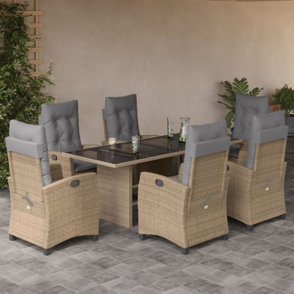 7-delige Tuinset met kussens poly rattan gemengd beige