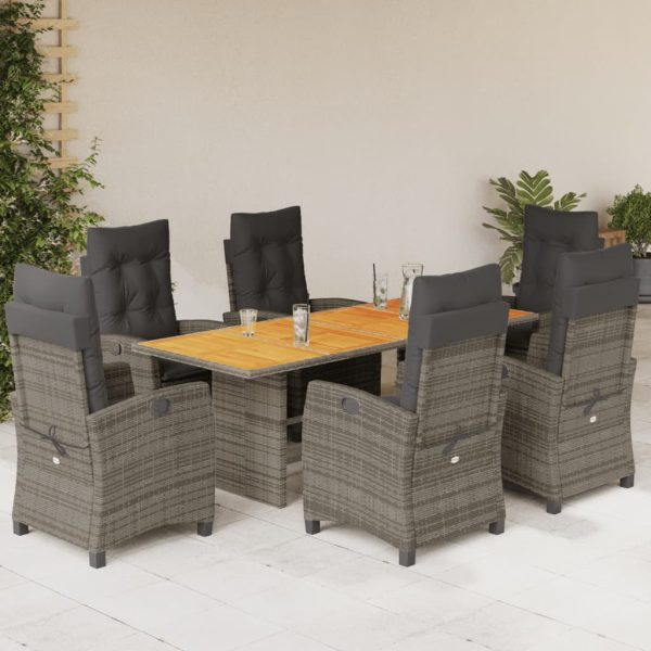 7-delige Tuinset met kussens poly rattan grijs