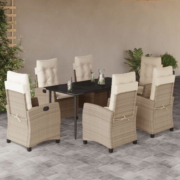 7-delige Tuinset met kussens poly rattan beige