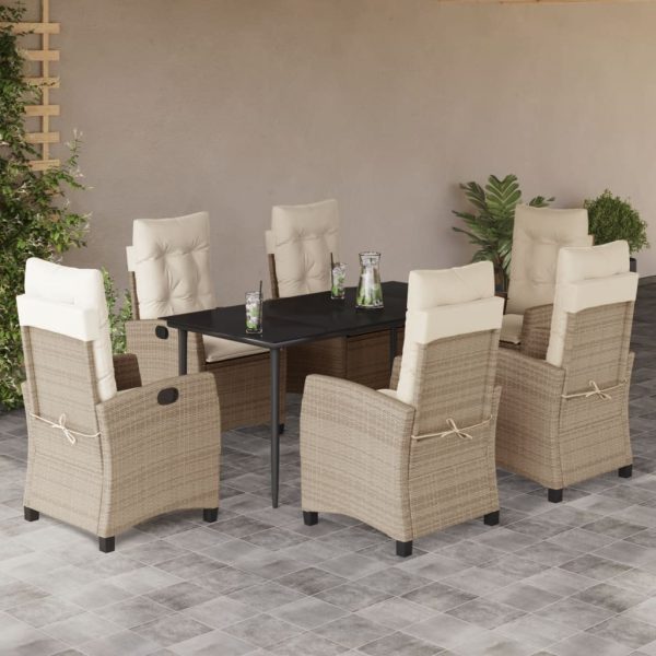 7-delige Tuinset met kussens poly rattan beige