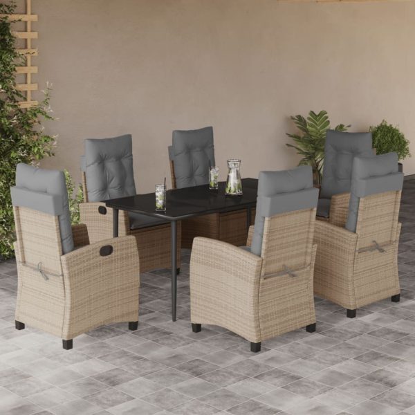 7-delige Tuinset met kussens poly rattan gemengd beige