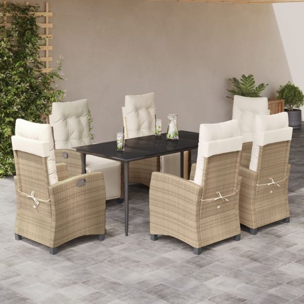 7-delige Tuinset met kussens poly rattan beige