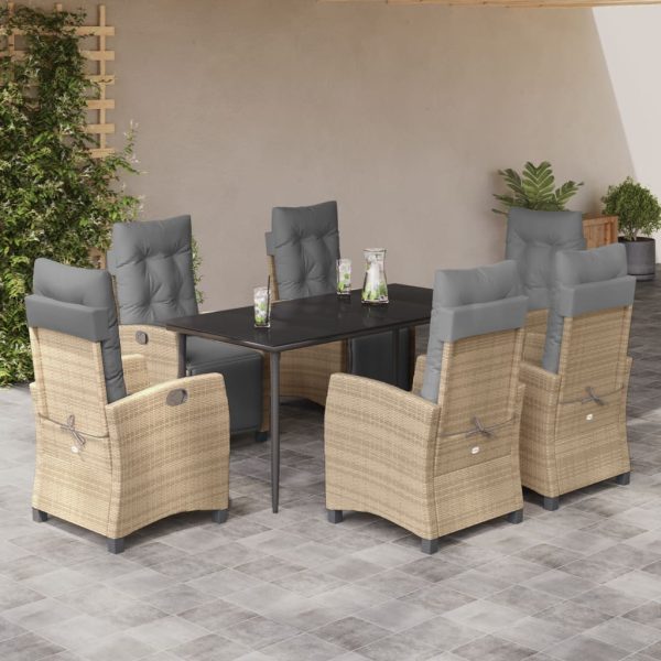 7-delige Tuinset met kussens poly rattan gemengd beige