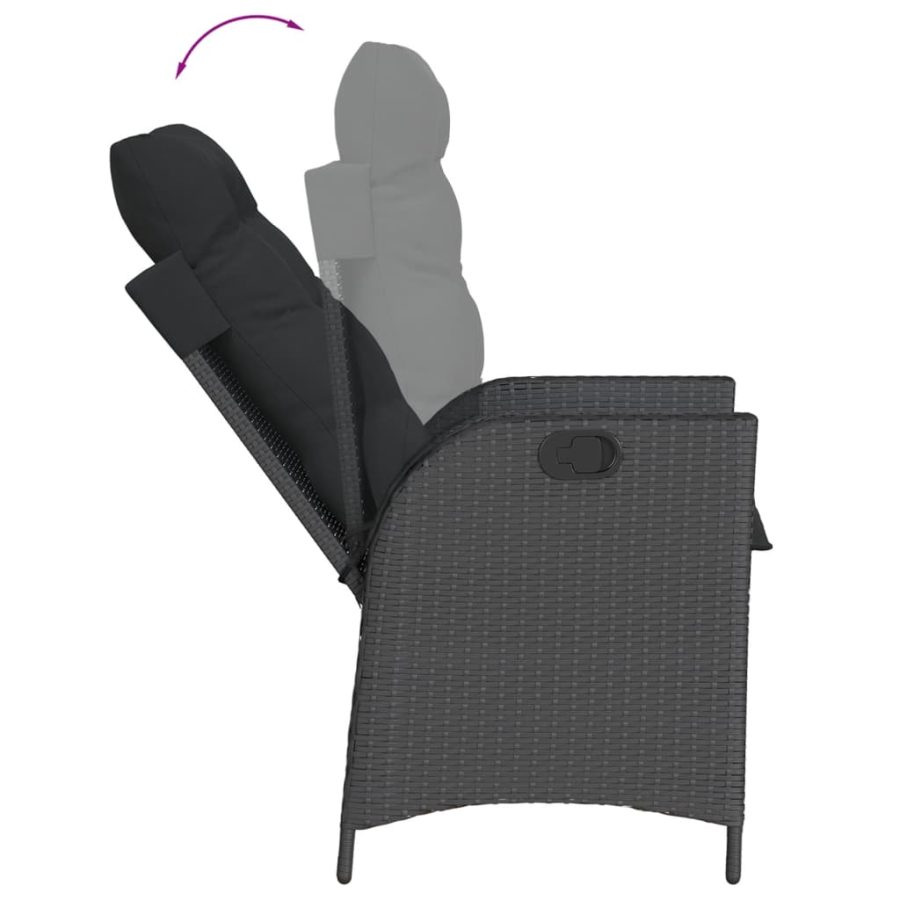 5-delige Tuinset met kussens poly rattan zwart - Afbeelding 4