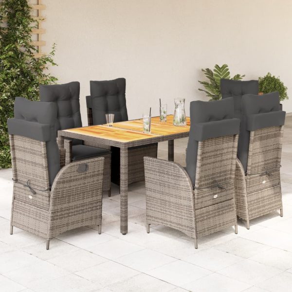 7-delige Tuinset met kussens poly rattan grijs