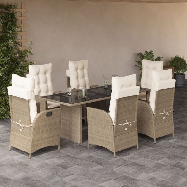 7-delige Tuinset met kussens poly rattan beige
