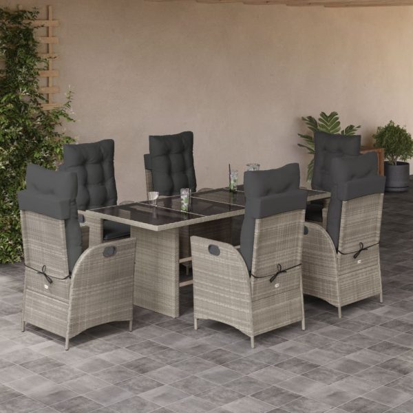 7-delige Tuinset met kussens poly rattan grijs
