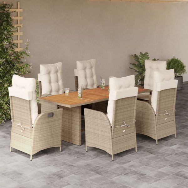 7-delige Tuinset met kussens poly rattan beige