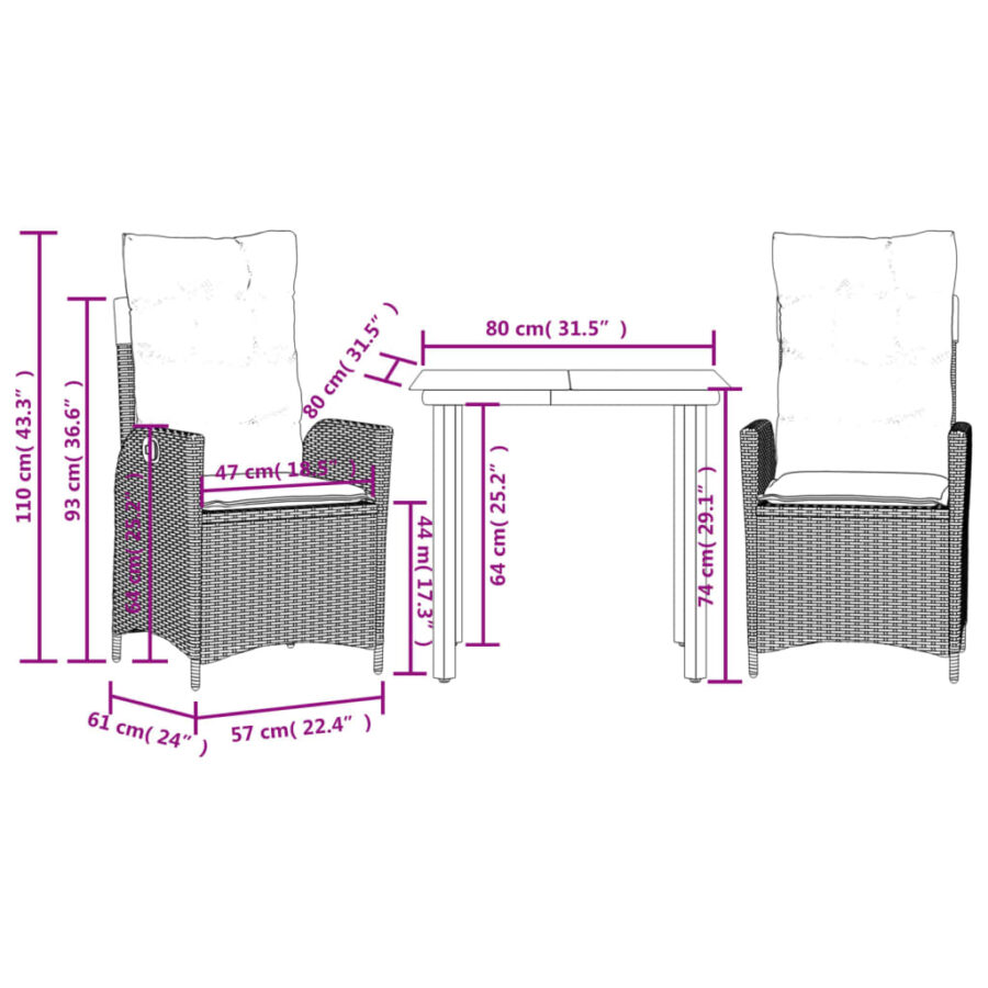 3-delige Tuinset met kussens poly rattan grijs - Afbeelding 9