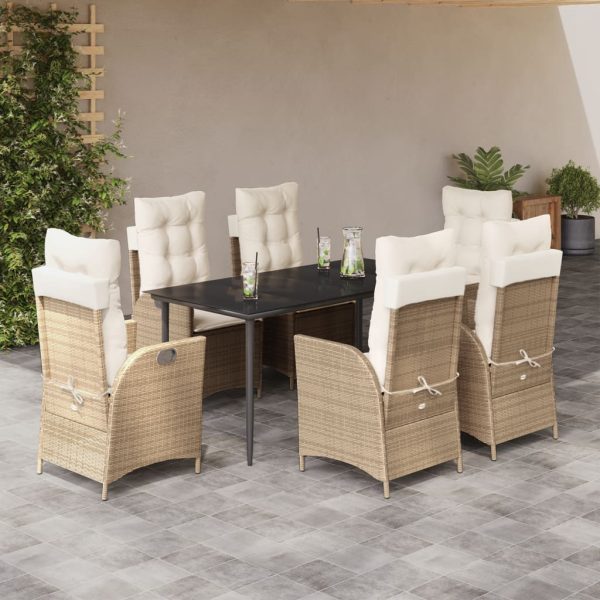 7-delige Tuinset met kussens poly rattan beige