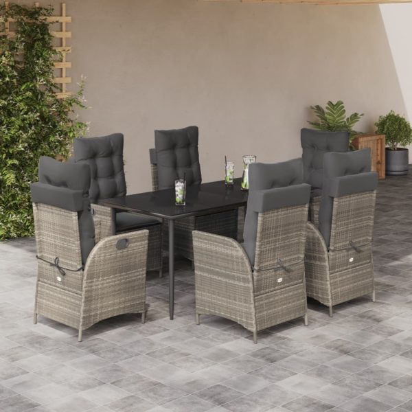 7-delige Tuinset met kussens poly rattan grijs