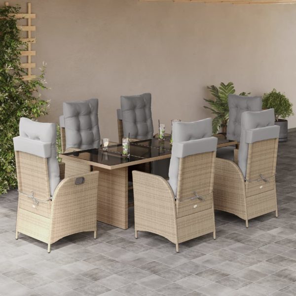 7-delige Tuinset met kussens poly rattan gemengd beige