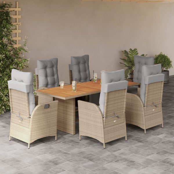 7-delige Tuinset met kussens poly rattan gemengd beige