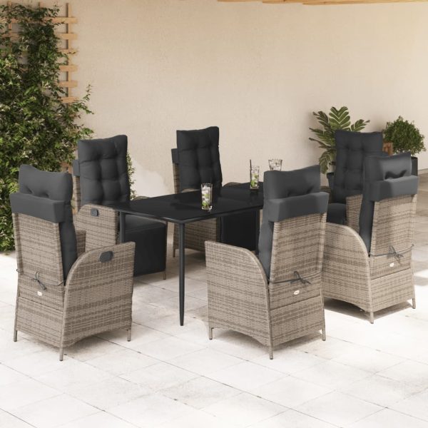 7-delige Tuinset met kussens poly rattan grijs