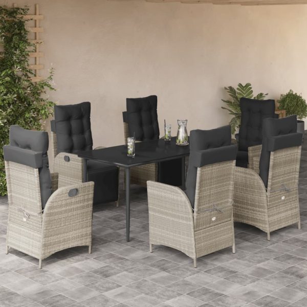 7-delige Tuinset met kussens poly rattan grijs