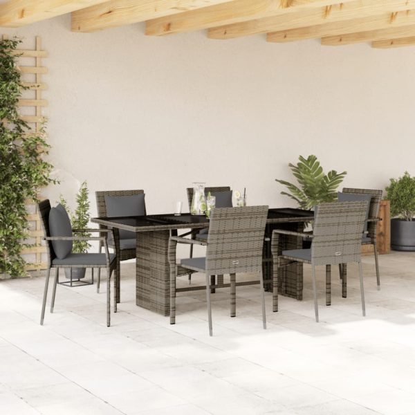 7-delige Tuinset met kussens poly rattan grijs