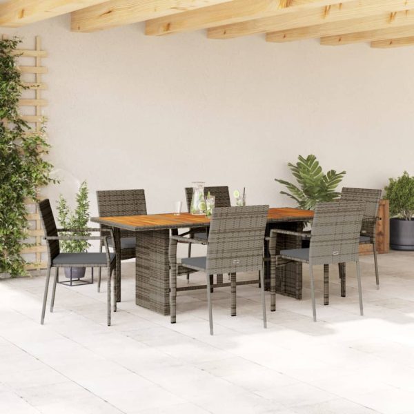 7-delige Tuinset met kussens poly rattan grijs