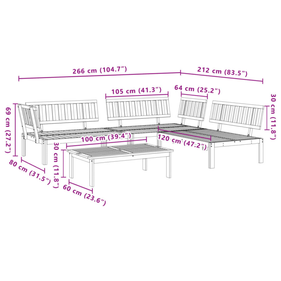4-delige Loungeset pallet massief acaciahout - Afbeelding 8