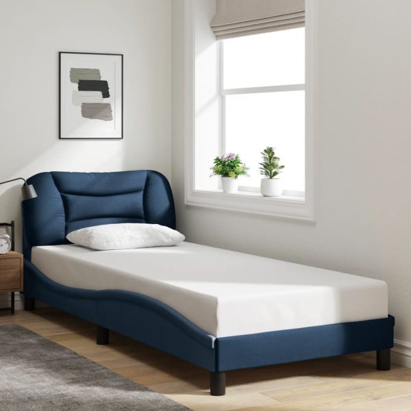 Bedframe met hoofdbord stof blauw 80x200 cm