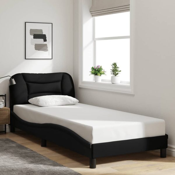 Bedframe met hoofdbord stof zwart 90x190 cm
