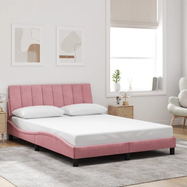 Bedframe met hoofdeinde fluweel roze 140x200 cm