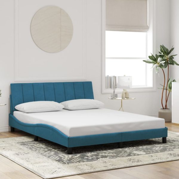 Bedframe met hoofdeinde fluweel blauw 160x200 cm