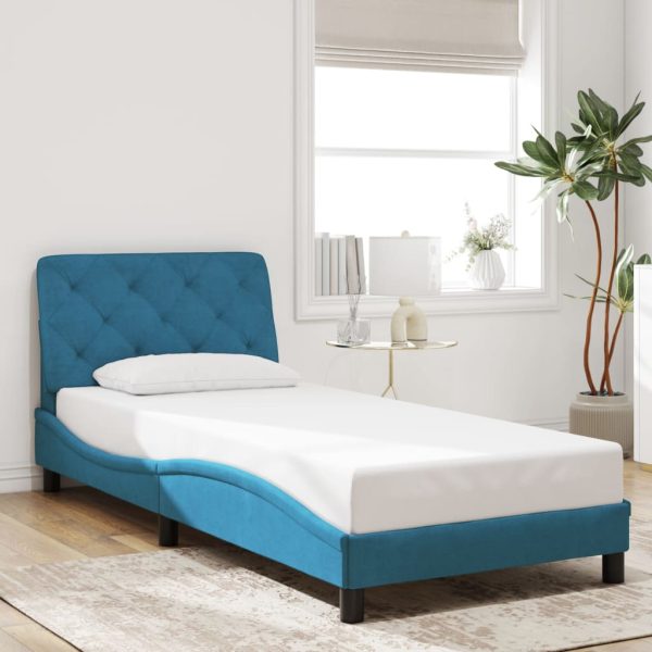Bedframe met hoofdeinde fluweel blauw 90x190 cm