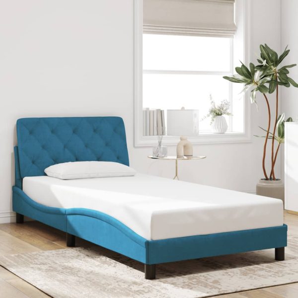 Bedframe met hoofdeinde fluweel blauw 100x200 cm
