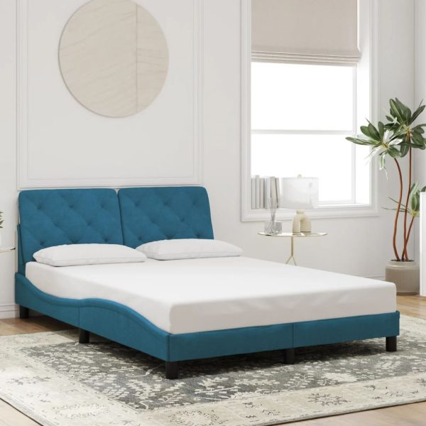 Bedframe met hoofdeinde fluweel blauw 120x200 cm