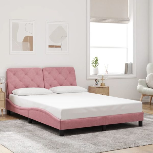 Bedframe met hoofdeinde fluweel roze 140x190 cm