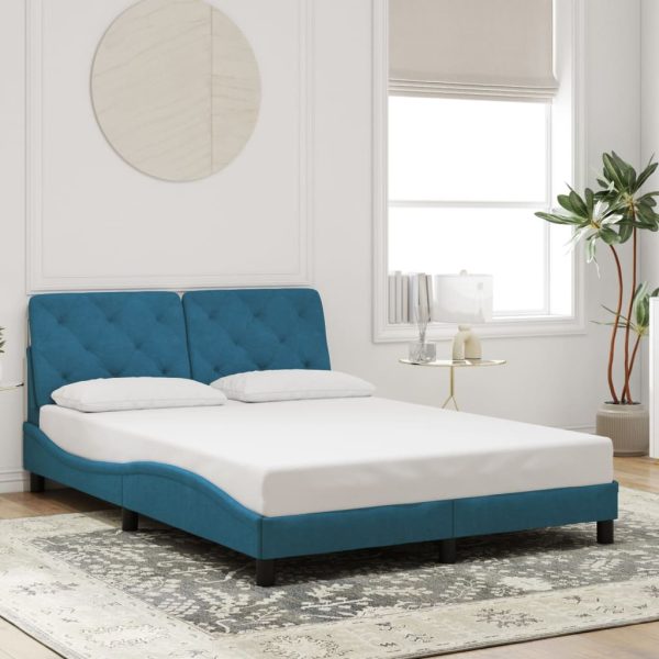 Bedframe met hoofdeinde fluweel blauw 140x200 cm