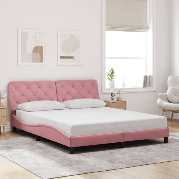 Bedframe met hoofdeinde fluweel roze 160x200 cm