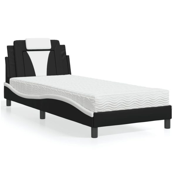 Bed met matras kunstleer zwart en wit 90x190 cm