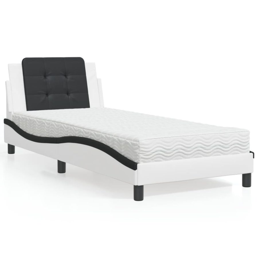 Bed met matras kunstleer zwart en wit 90x200 cm