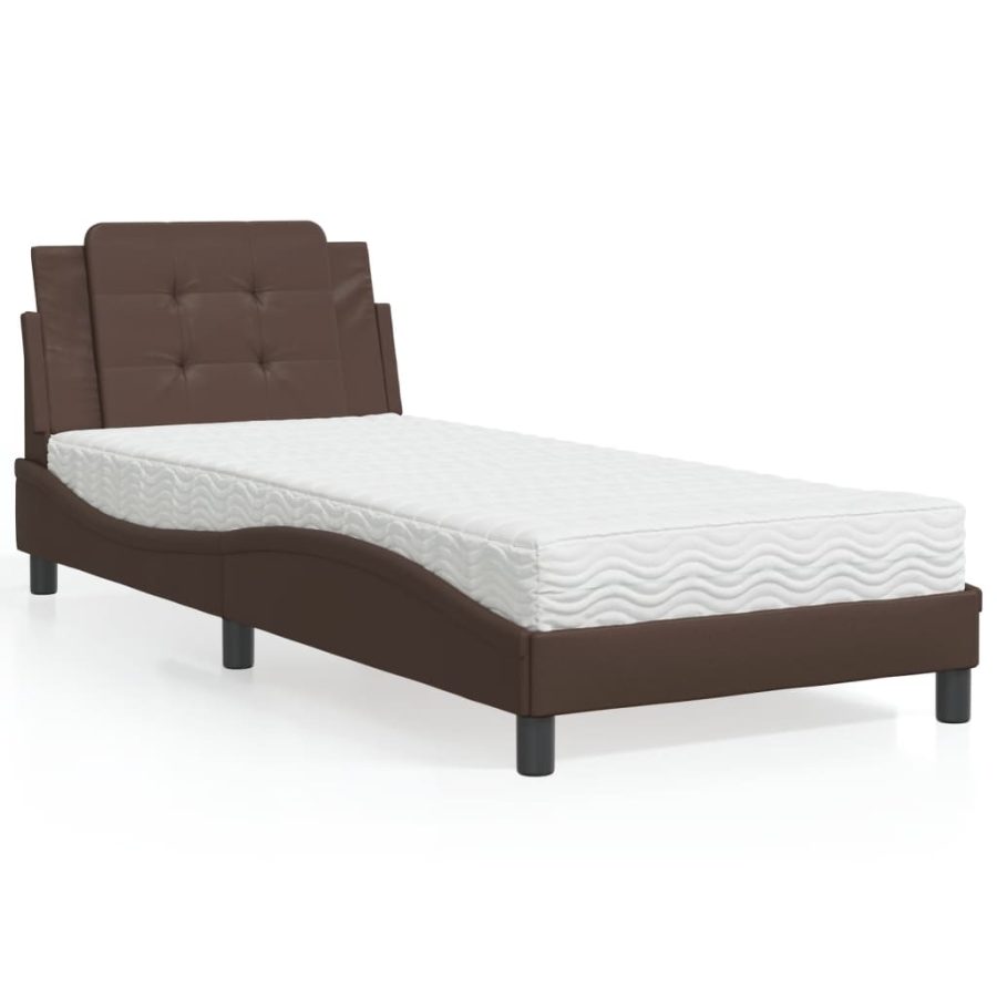 Bed met matras kunstleer bruin 100x200 cm