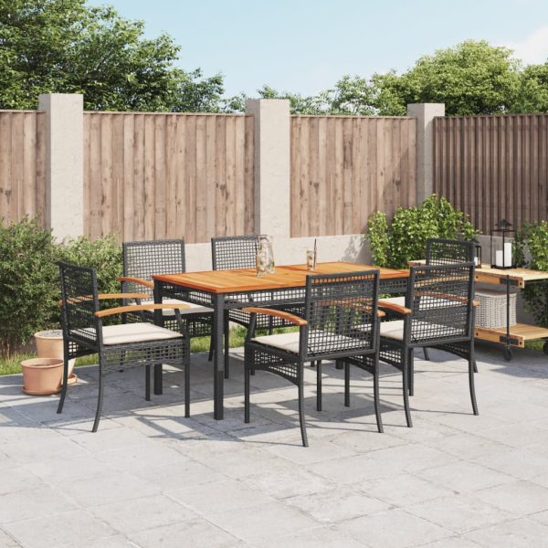 7-delige Tuinset met kussens poly rattan zwart