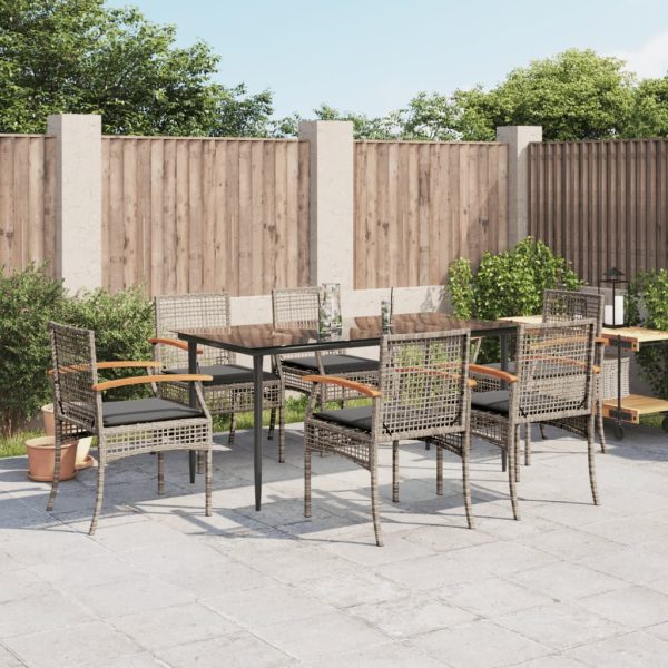 7-delige Tuinset met kussens poly rattan grijs