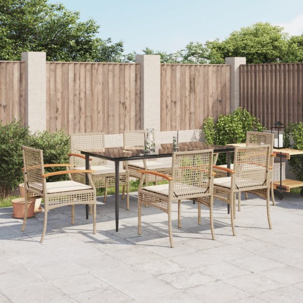7-delige Tuinset met kussens poly rattan beige
