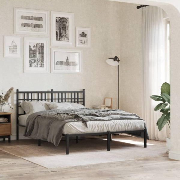 Bedframe met hoofdbord metaal zwart 140x190 cm