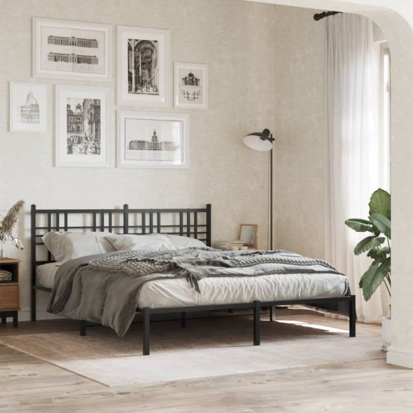 Bedframe met hoofdbord metaal zwart 150x200 cm