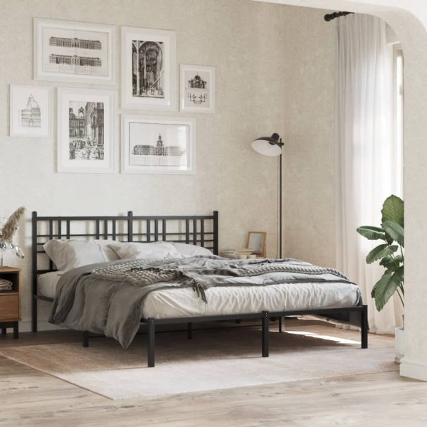 Bedframe met hoofdbord metaal zwart 160x200 cm