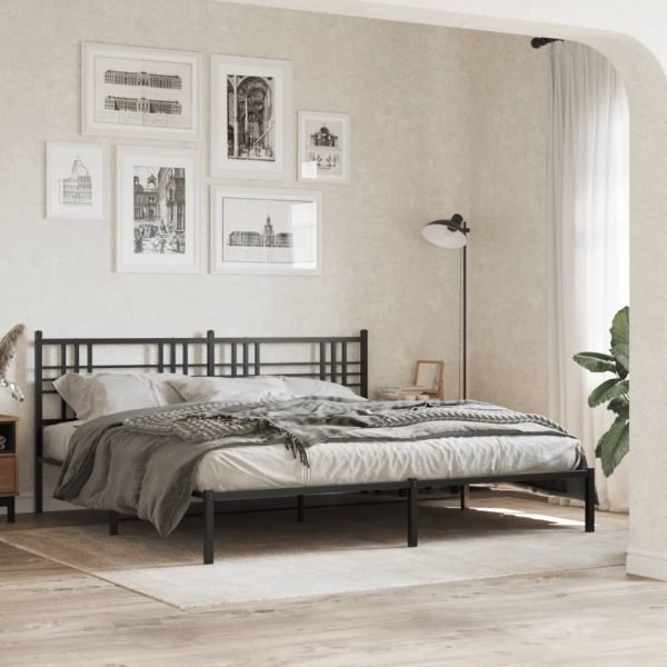 Bedframe met hoofdbord metaal zwart 180x200 cm