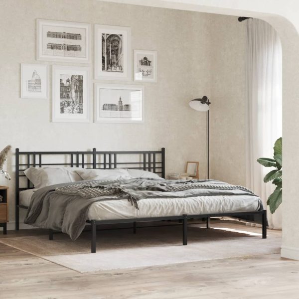 Bedframe met hoofdbord metaal zwart 193x203 cm