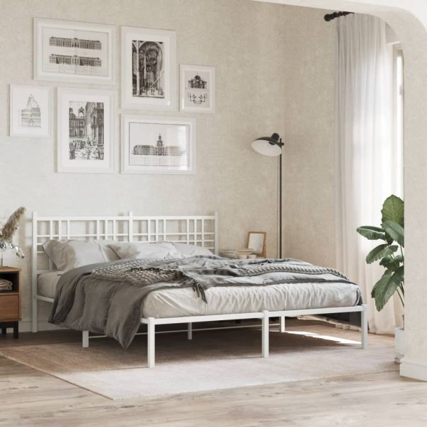 Bedframe met hoofdbord metaal wit 160x200 cm