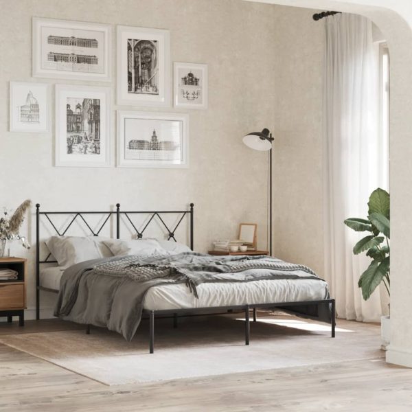Bedframe met hoofdbord metaal zwart 140x190 cm