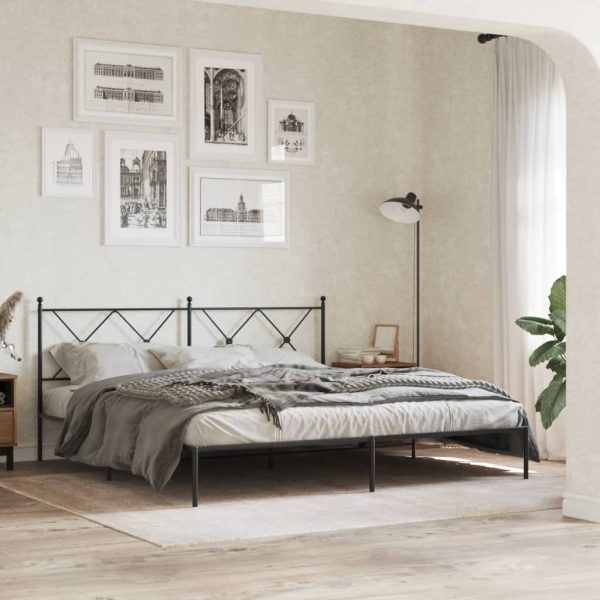 Bedframe met hoofdbord metaal zwart 180x200 cm